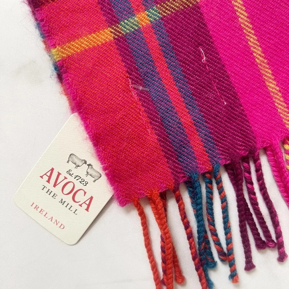 Hot Pink Check Woven Merino Scarf from Avoca The Mill Ireland